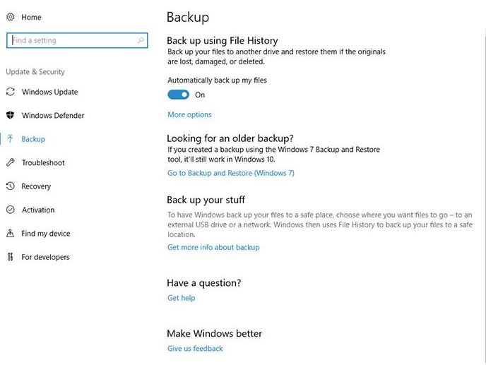 Windows 10 Backup and Restore file