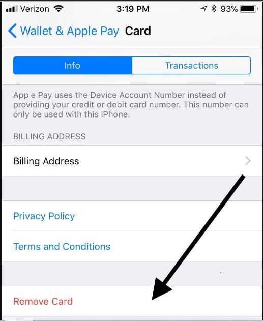 remove credit card iPhone